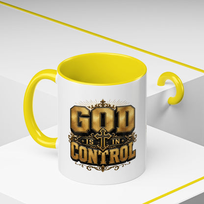 God Is In Control Accent Coffee Mug – Inspirational Christian Religious Coffee Cup