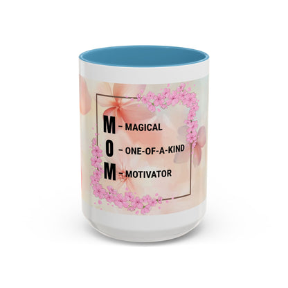Mom Acronym Coffee Mug — "MOM: Magical • One-of-a-Kind • Motivator" Floral Accent