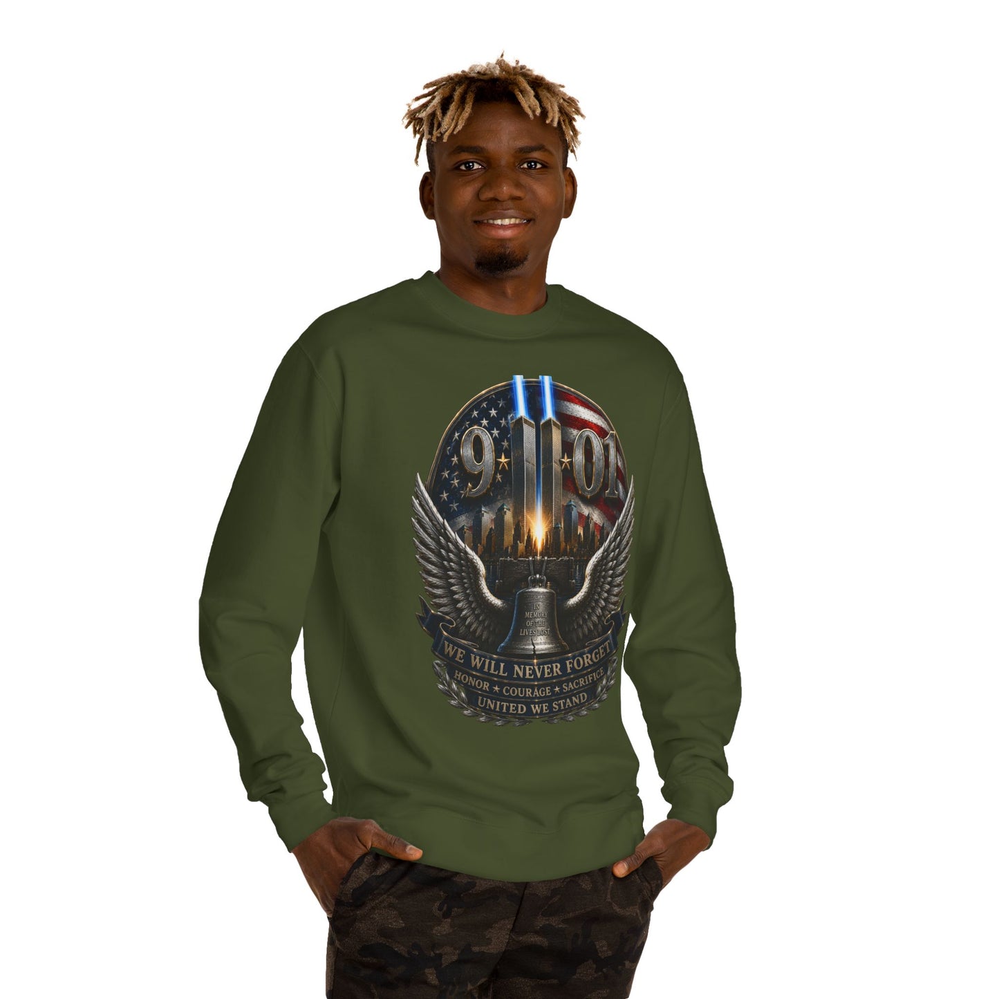 9/11 Memorial Sweatshirt — We Will Never Forget Tribute Crewneck