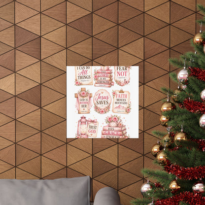 Christian Scripture Matte Poster - Floral 'Jesus Saves' & Encouraging Verses (Vertical)