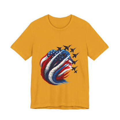 Patriotic Jet Flyover T-Shirt — American Flag Smoke Trail Tee