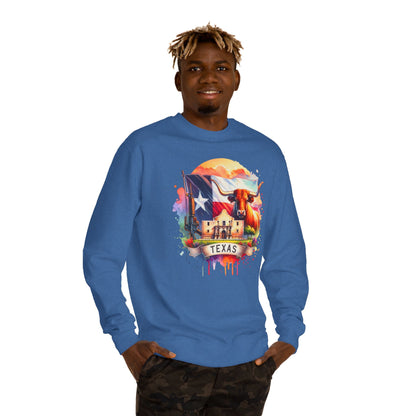 Texas Watercolor Flag Sweatshirt — Longhorn & Alamo Graphic