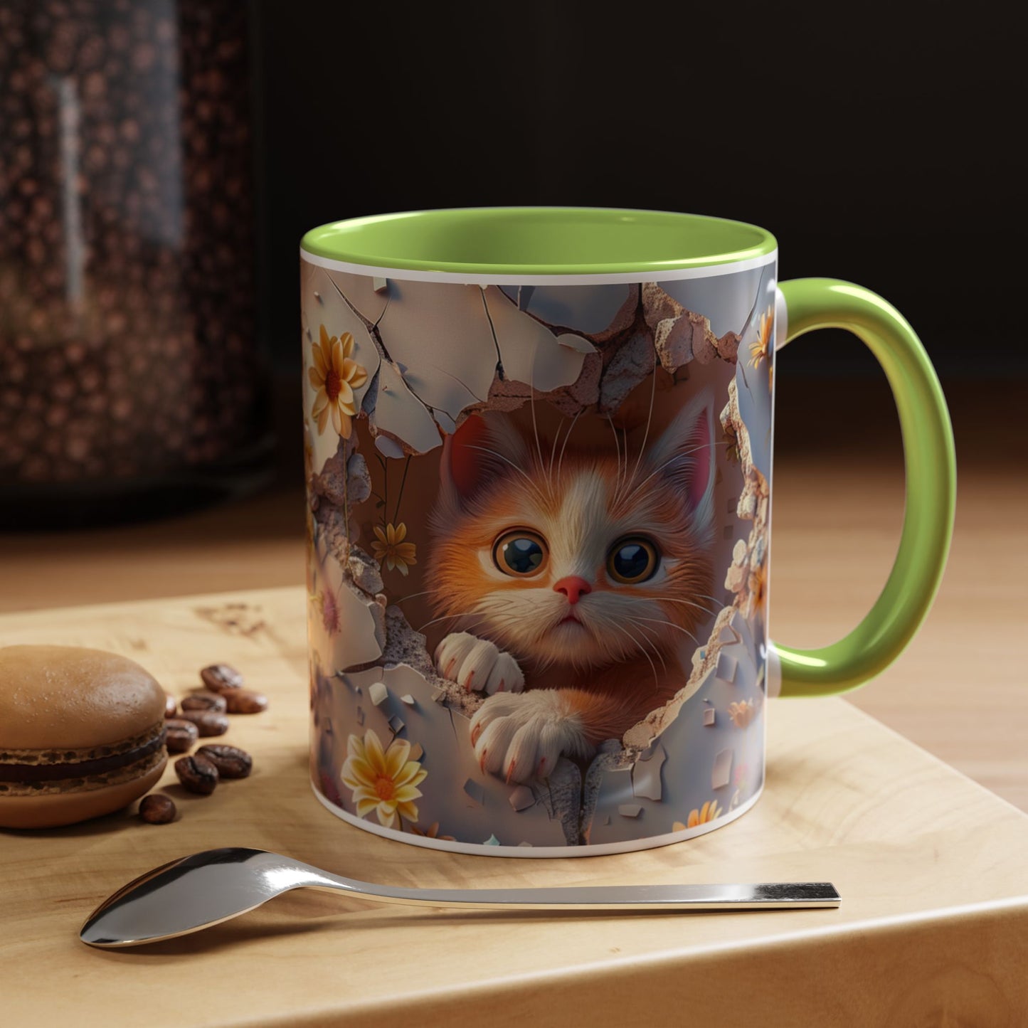 Cute Kitten Floral Coffee Mug – Peekaboo Cat Accent Mug (11/15oz)