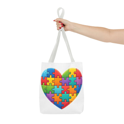 Autism Puzzle Heart Tote Bag - Colorful Awareness Canvas Tote