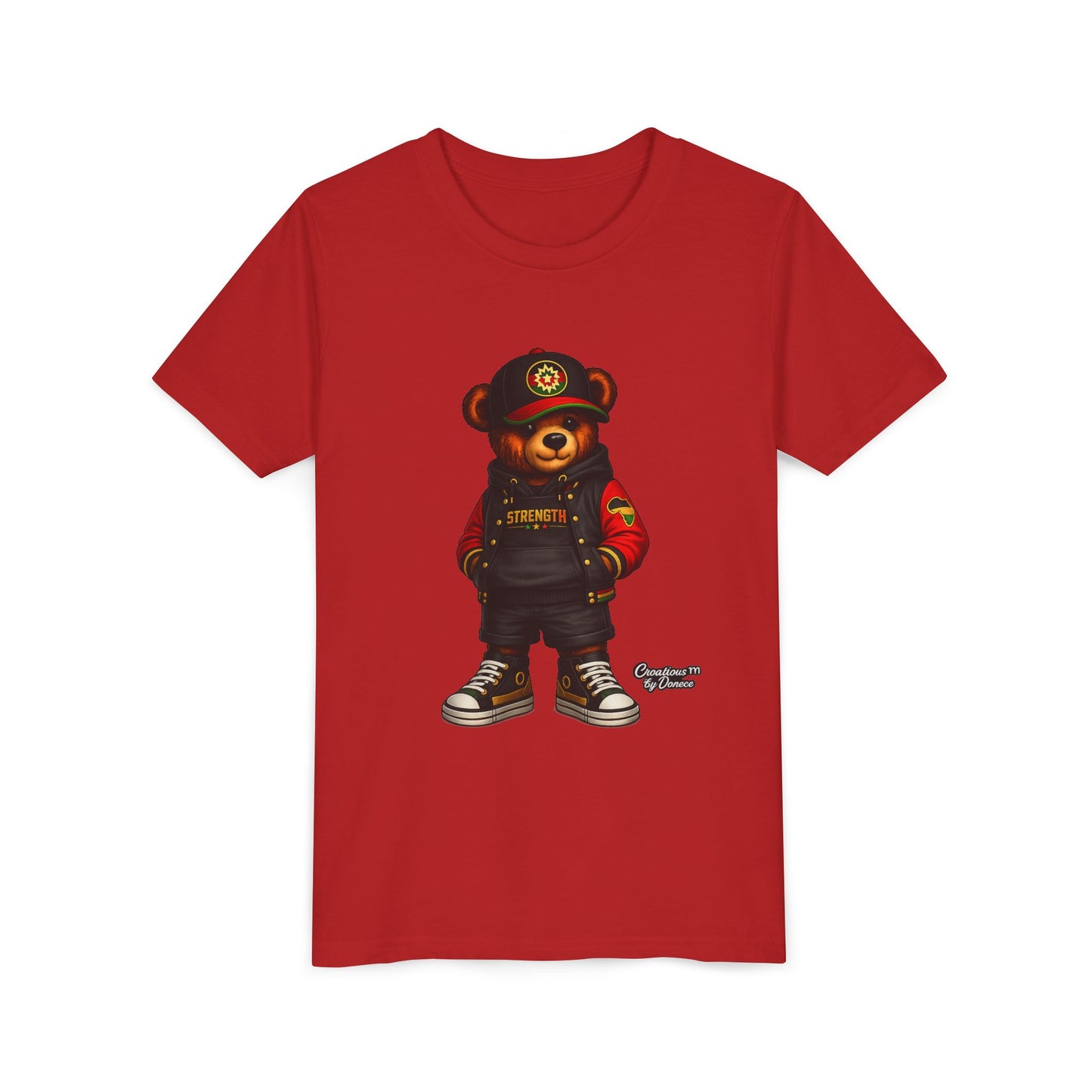 Kids Teddy Bear Streetwear Tee — 'Strength' Graphic Youth T-Shirt