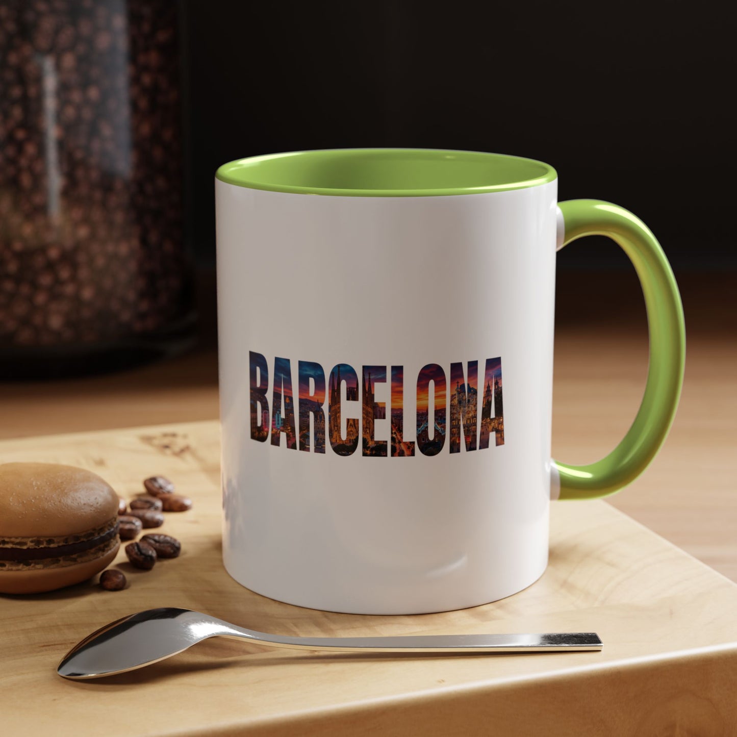 Barcelona Accent Coffee Mug — Scenic Cityscape Text Travel Souvenir (11/15oz)
