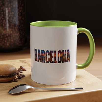Barcelona Accent Coffee Mug — Scenic Cityscape Text Travel Souvenir (11/15oz)