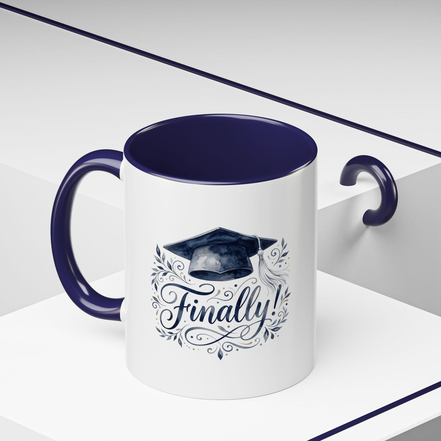 Graduation Coffee Mug — "Finally!" Cap Design (11/15oz)