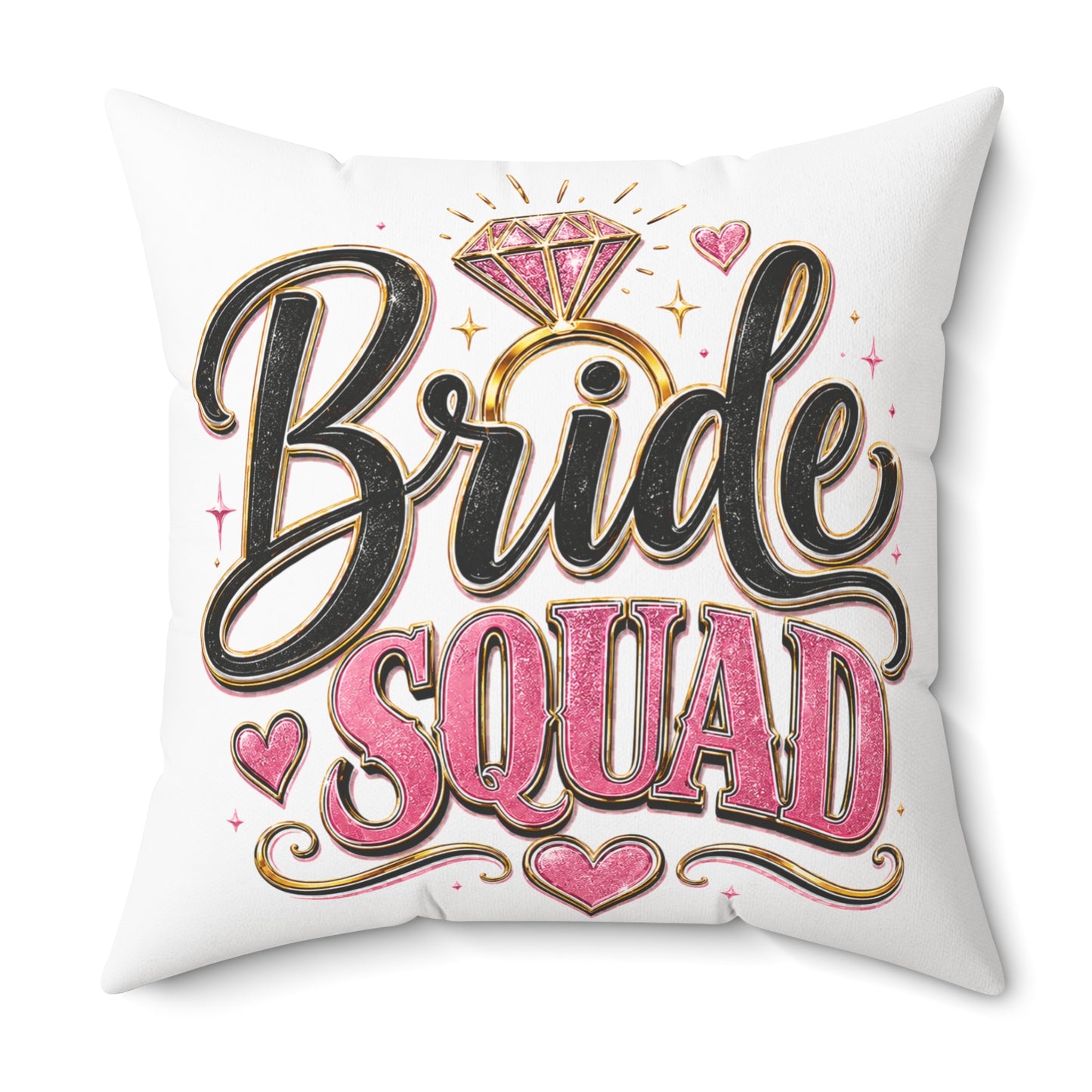 Bride Squad Decorative Pillow — Bachelorette Party Accent Cushion with Pink Diamond Design