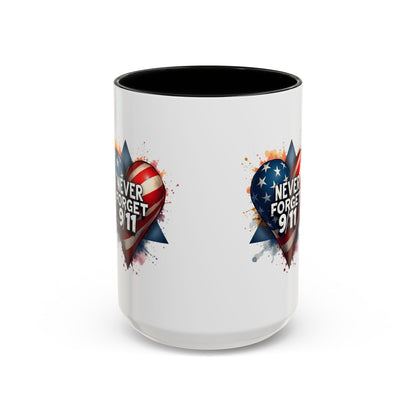Never Forget 9/11 Heart Accent Coffee Mug – Patriotic Memorial 11/15oz