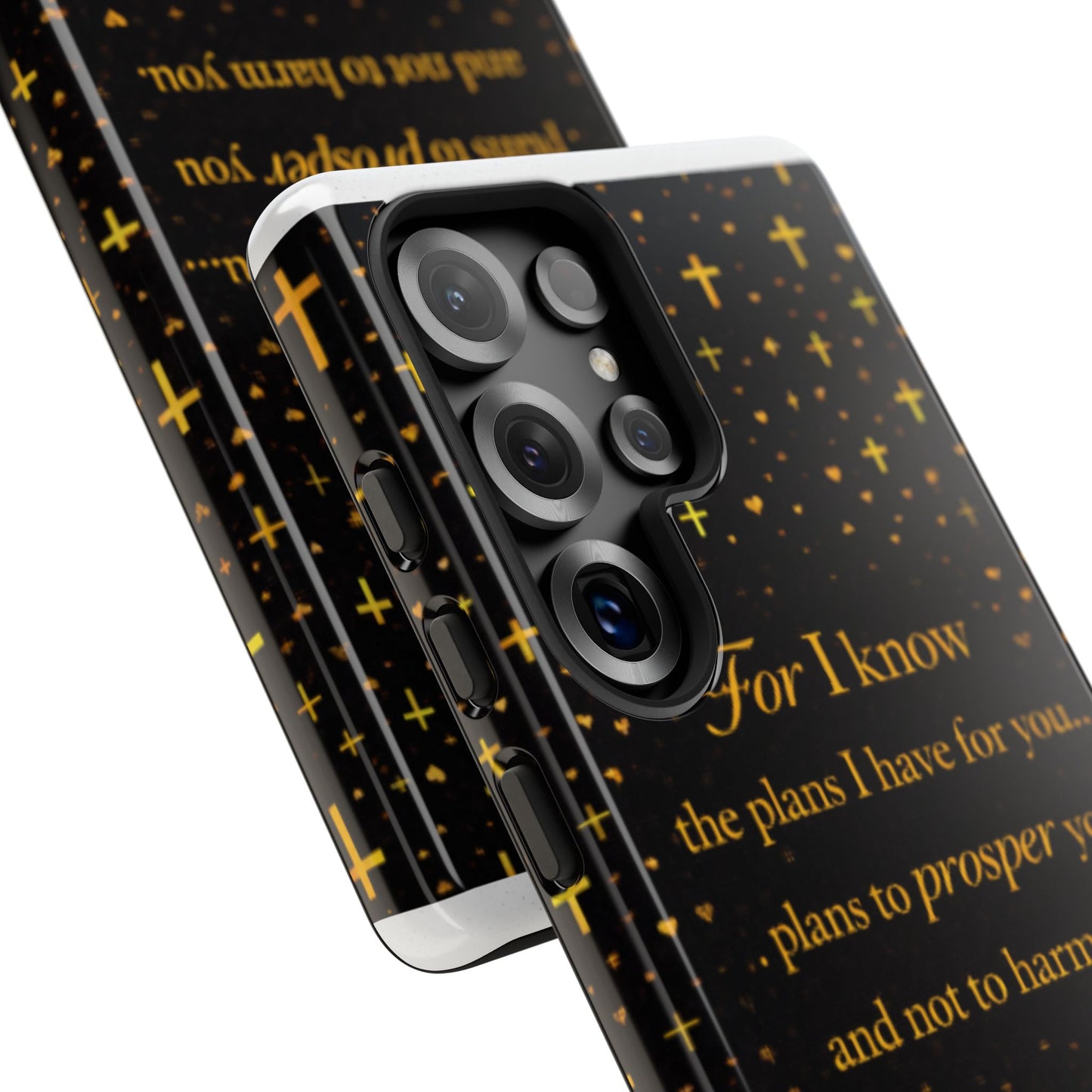 Phone Case — "For I Know" Jeremiah 29:11 Gold Cross Christian Tough Case