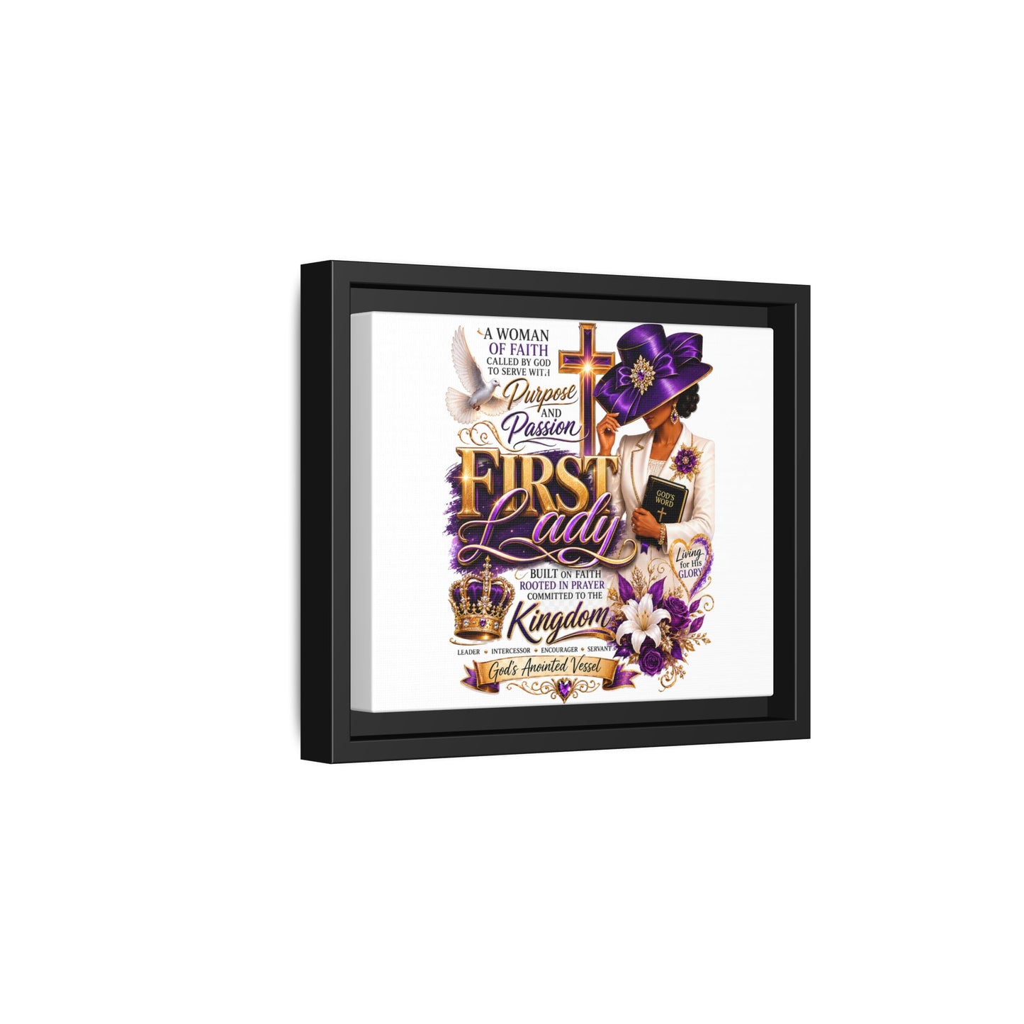 First Lady Faith Wall Art — Framed Matte Canvas (Purple & Gold)