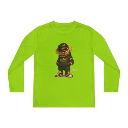 Youth Long Sleeve Tee — Streetwear Bear Graphic, 'Respect' Hip-Hop Kids Shirt