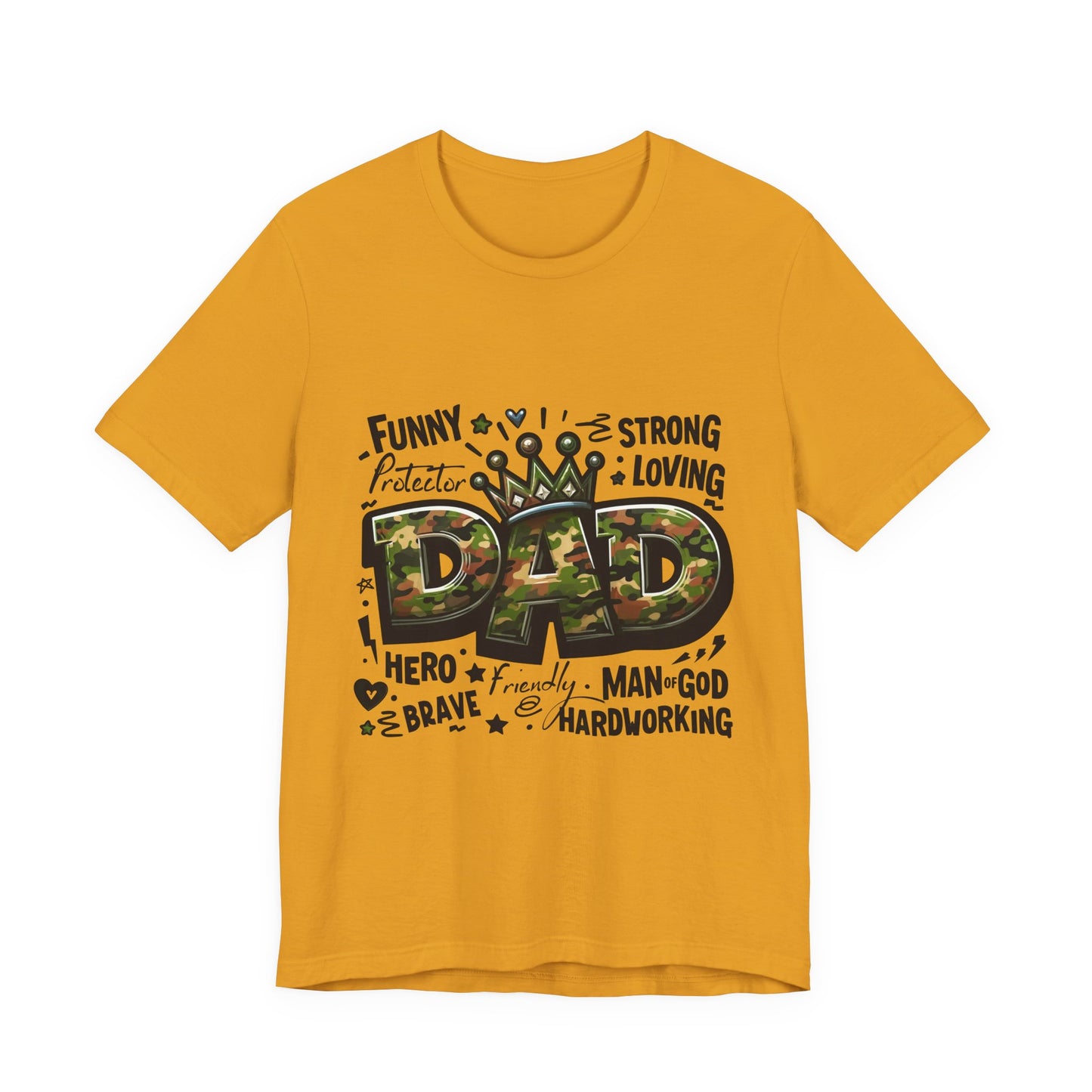 Dad Camo Crown T‑Shirt — 'DAD' Military Camo Design with Loving Words (Father's Day Gift)