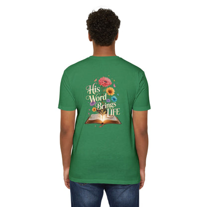 Christian T-Shirt — "His Word Brings Life" Floral Bible Tee