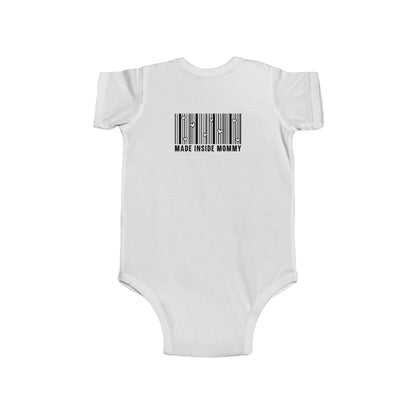 Made Inside Mommy Baby Bodysuit — Funny Barcode Infant Onesie
