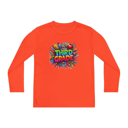 Third Grade Youth Long Sleeve Tee — Colorful School Supplies Design