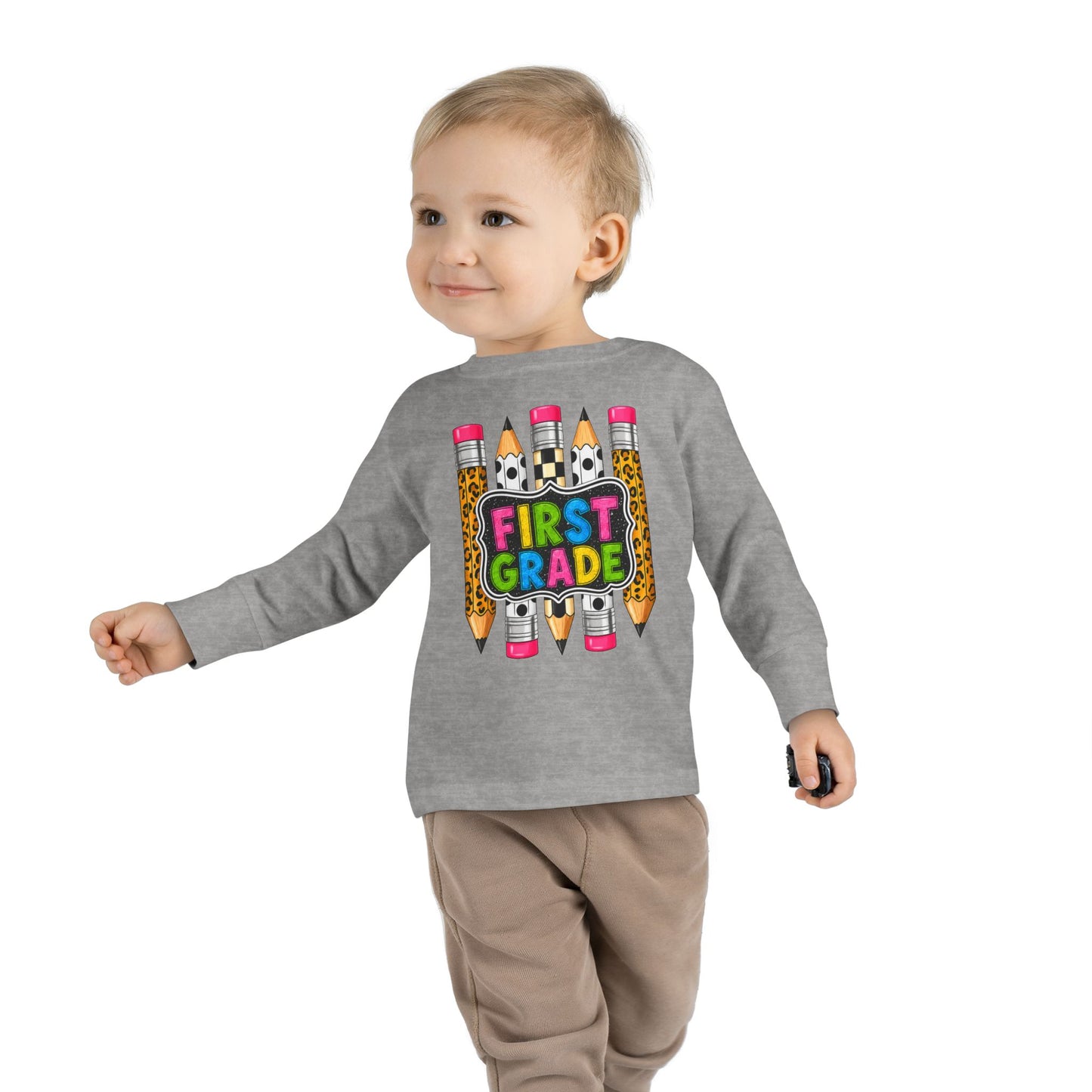First Grade Toddler Long Sleeve Tee - Colorful Pencils Back-to-School Shirt