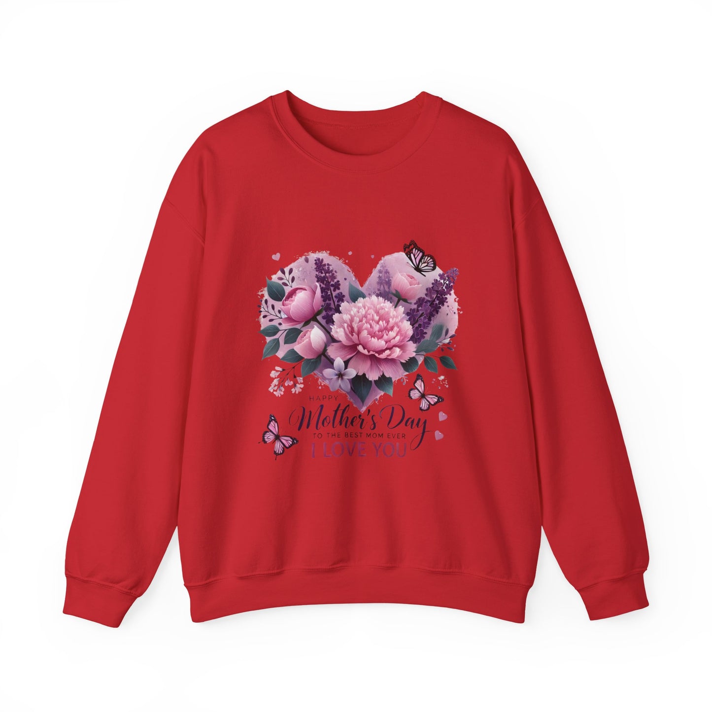 Mother's Day Floral Crewneck Sweatshirt — “Mother's Day I Love You” Heart Design