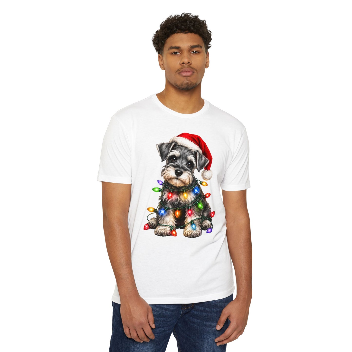 Schnauzer Puppy in Christmas Lights Tee