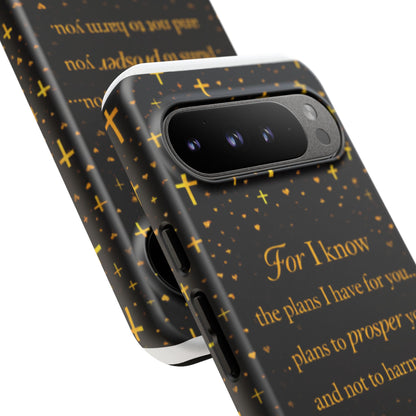 Phone Case — "For I Know" Jeremiah 29:11 Gold Cross Christian Tough Case