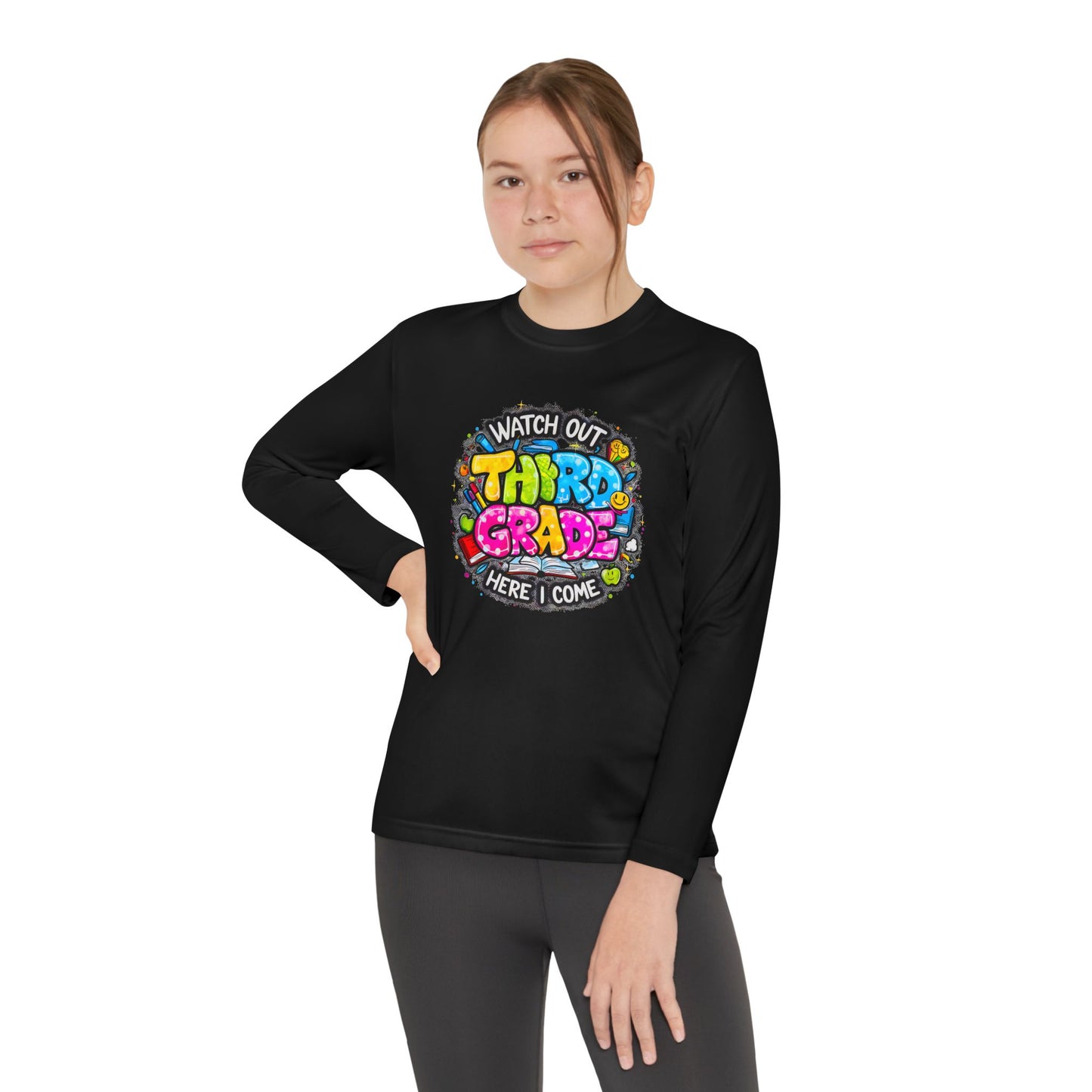 Youth Long Sleeve Tee — "Watch Out Third Grade Here I Come" Back-to-School Shirt