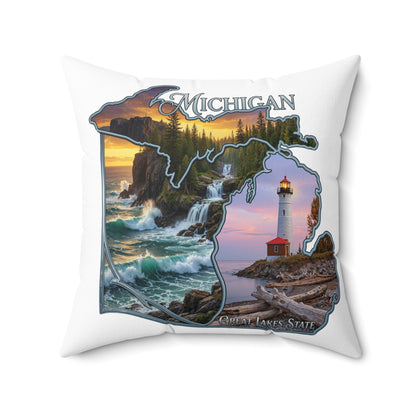 Michigan Lighthouse Decorative Pillow — Great Lakes Scenic State Home Accent