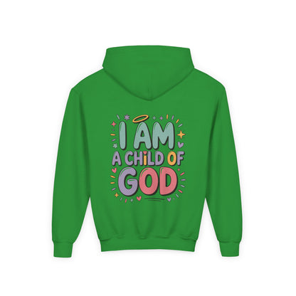 Youth Hoodie — "I Am a Child of God" Inspirational Kids Hooded Sweatshirt