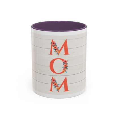 MOM Floral Accent Coffee Mug – Rustic Shiplap Mother's Day Gift (11/15 oz)