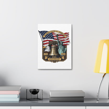 250th Anniversary USA Canvas Wall Art – Liberty Bell, Eagle & Flag Stretched Canvas