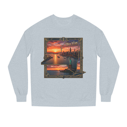 New York Sunset Crewneck Sweatshirt — Statue of Liberty Skyline Graphic