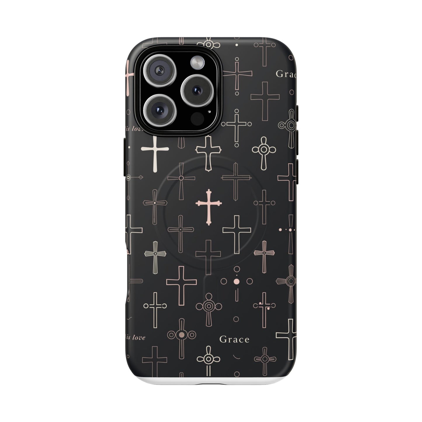 Magnetic Phone Case — Black Crosses "Grace" Protective Cover