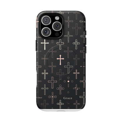 Magnetic Phone Case — Black Crosses "Grace" Protective Cover