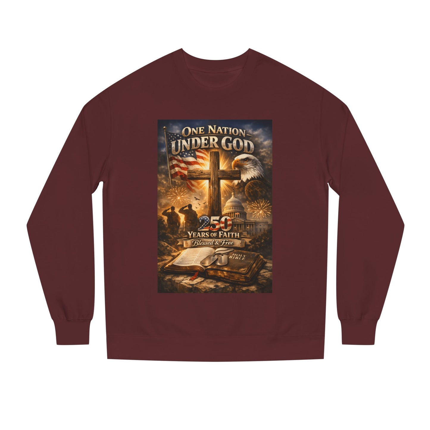 Patriotic Christian Sweatshirt — "One Nation Under God" 25 Years of Faith Crewneck