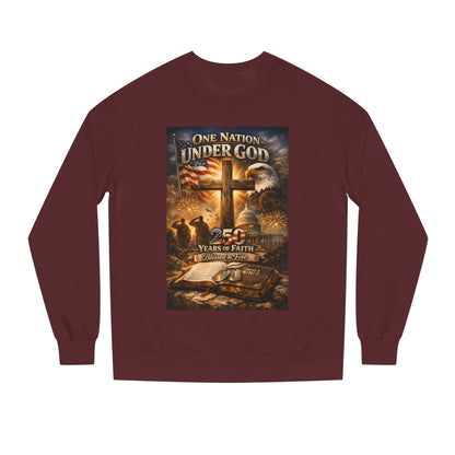Patriotic Christian Sweatshirt — "One Nation Under God" 25 Years of Faith Crewneck