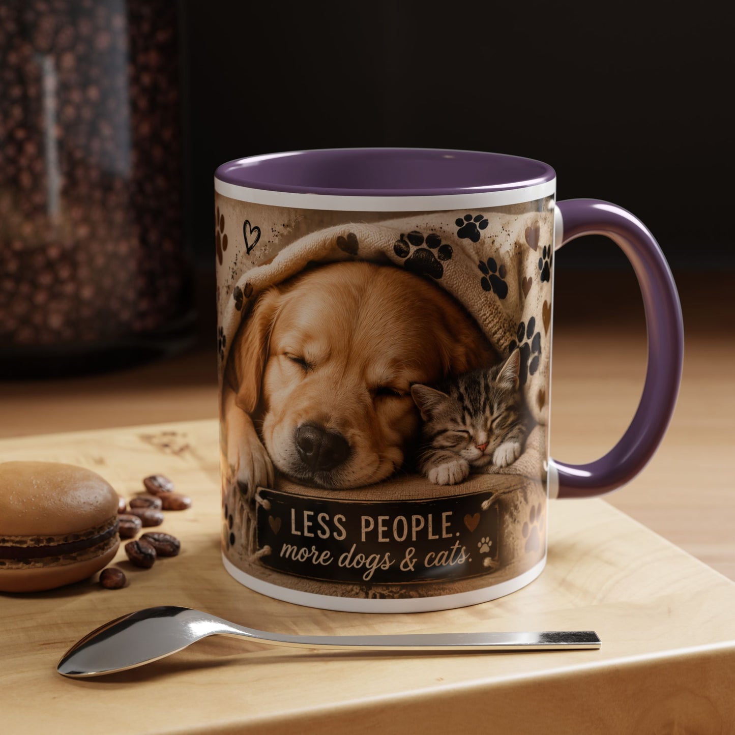 Dog & Cat Coffee Mug - "Less People, More Dogs & Cats" Accent Ceramic Mug