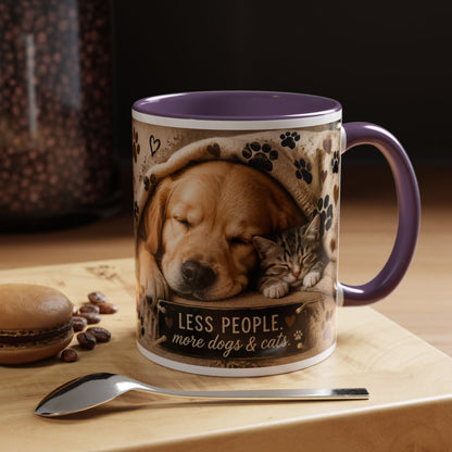 Dog & Cat Coffee Mug - "Less People, More Dogs & Cats" Accent Ceramic Mug