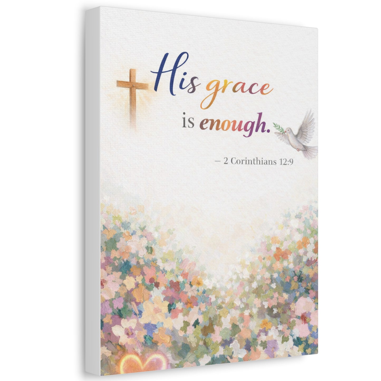 His Grace Is Enough Canvas Wall Art — 2 Corinthians 12:9 Christian Stretched Canvas