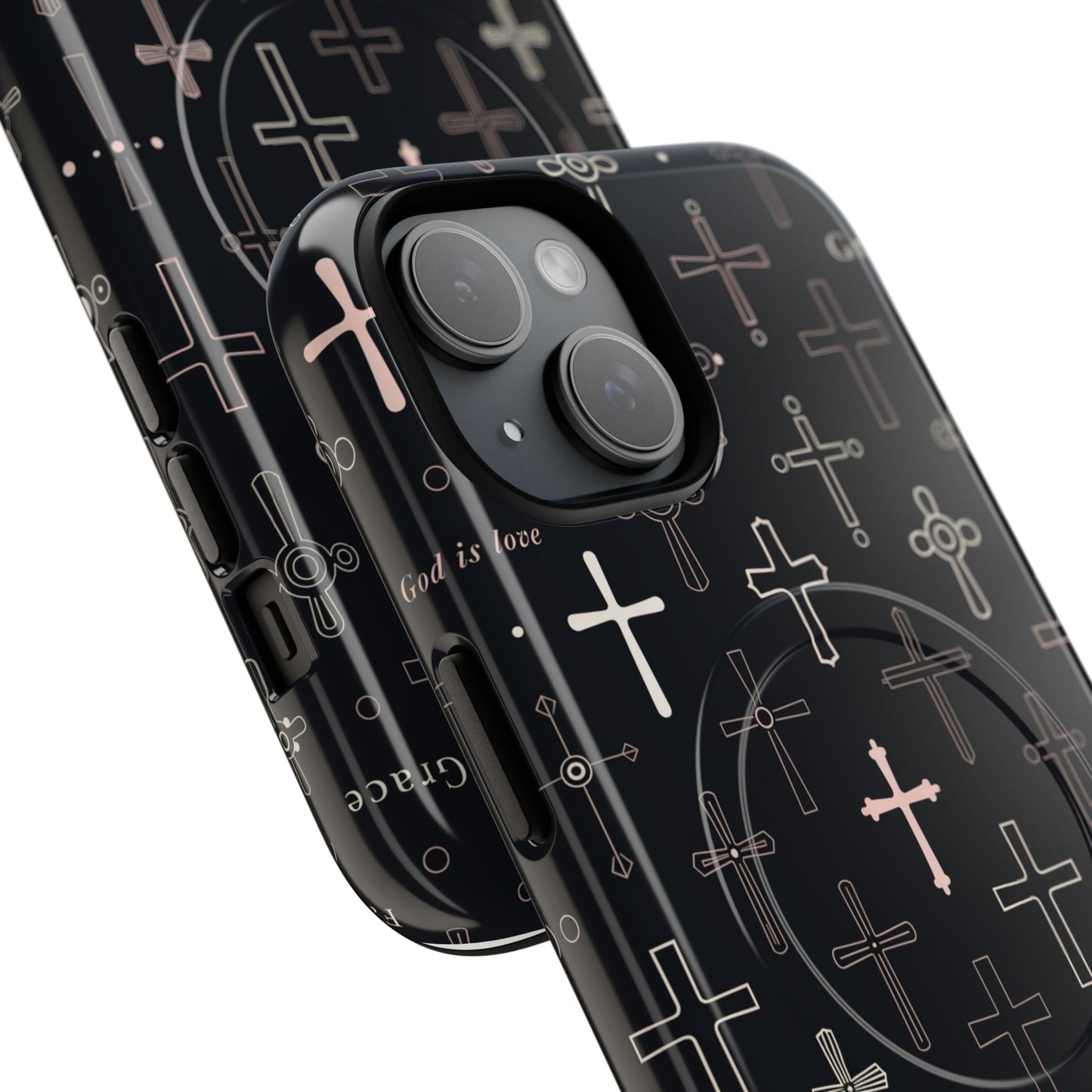 Magnetic Phone Case — Black Crosses "Grace" Protective Cover