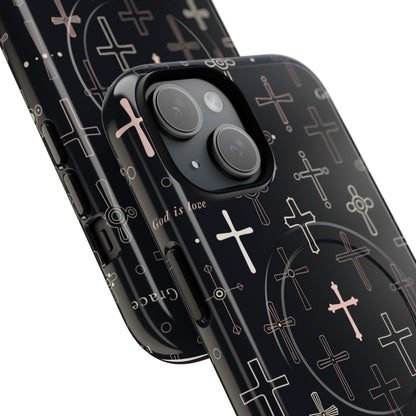 Magnetic Phone Case — Black Crosses "Grace" Protective Cover