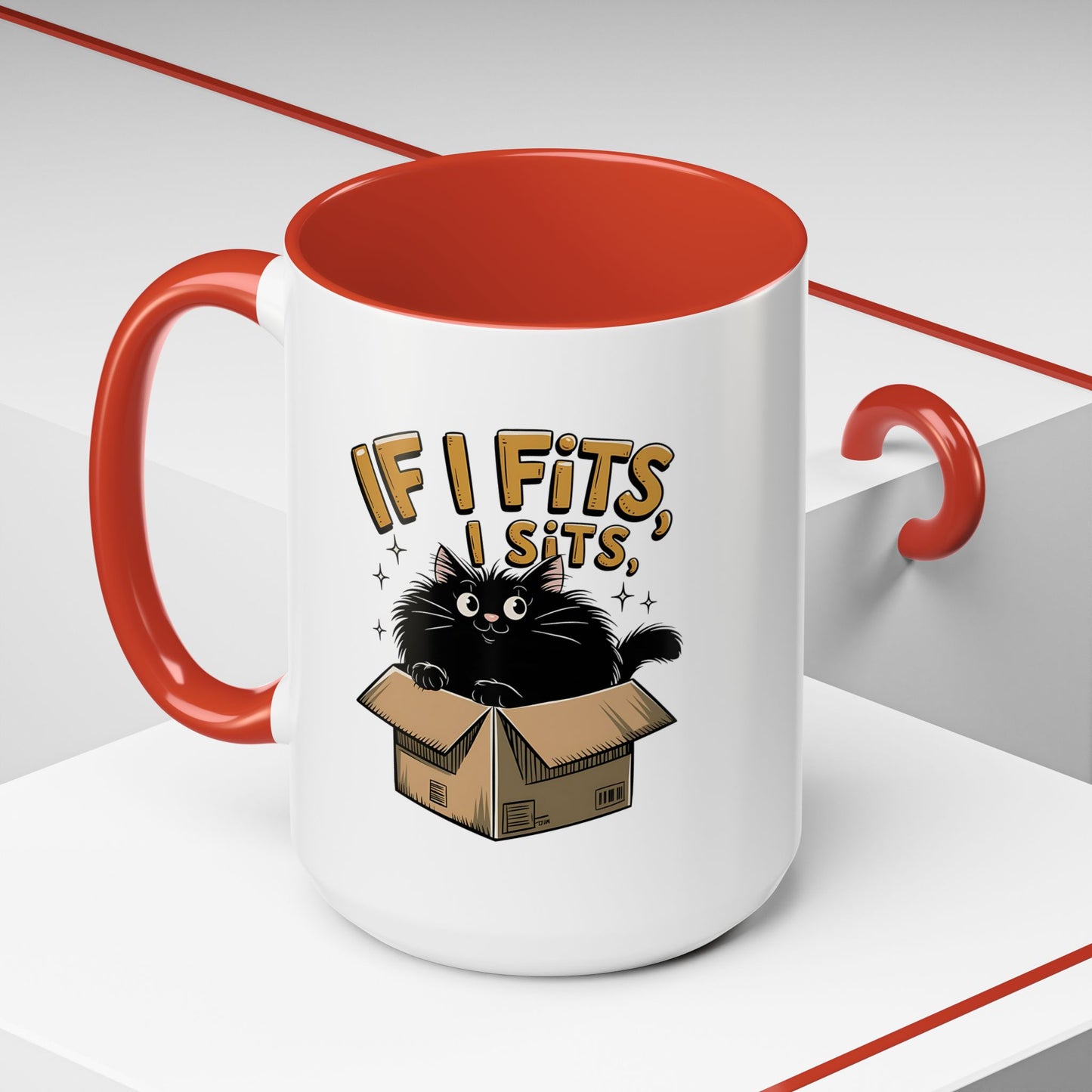 If I Fits I Sits Cat Mug — Funny Black Cat in Box Coffee Cup (11/15oz)