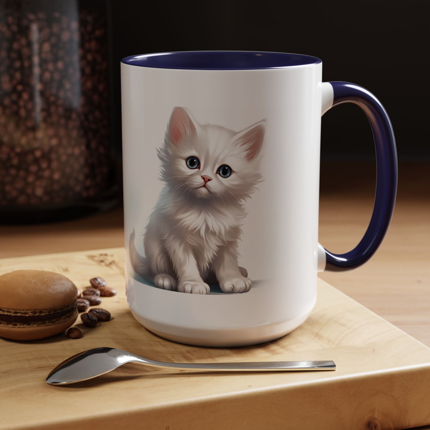 Cute White Kitten Accent Coffee Mug – 11/15oz Ceramic Cat Lover Gift