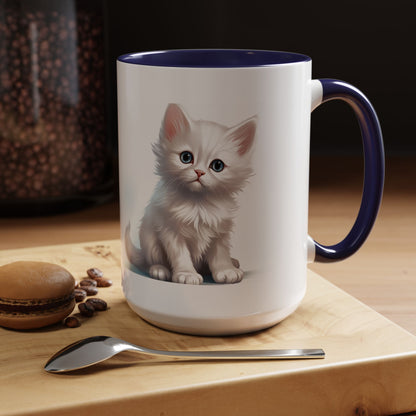 Cute White Kitten Accent Coffee Mug – 11/15oz Ceramic Cat Lover Gift