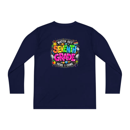 Seventh Grade Kids Long Sleeve Tee — "Watch Out… Here I Come" Back-to-School Shirt