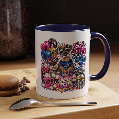 Birthday Wishes Dog Coffee Mug — Cute Paw Print Celebration Mug (11/15oz)