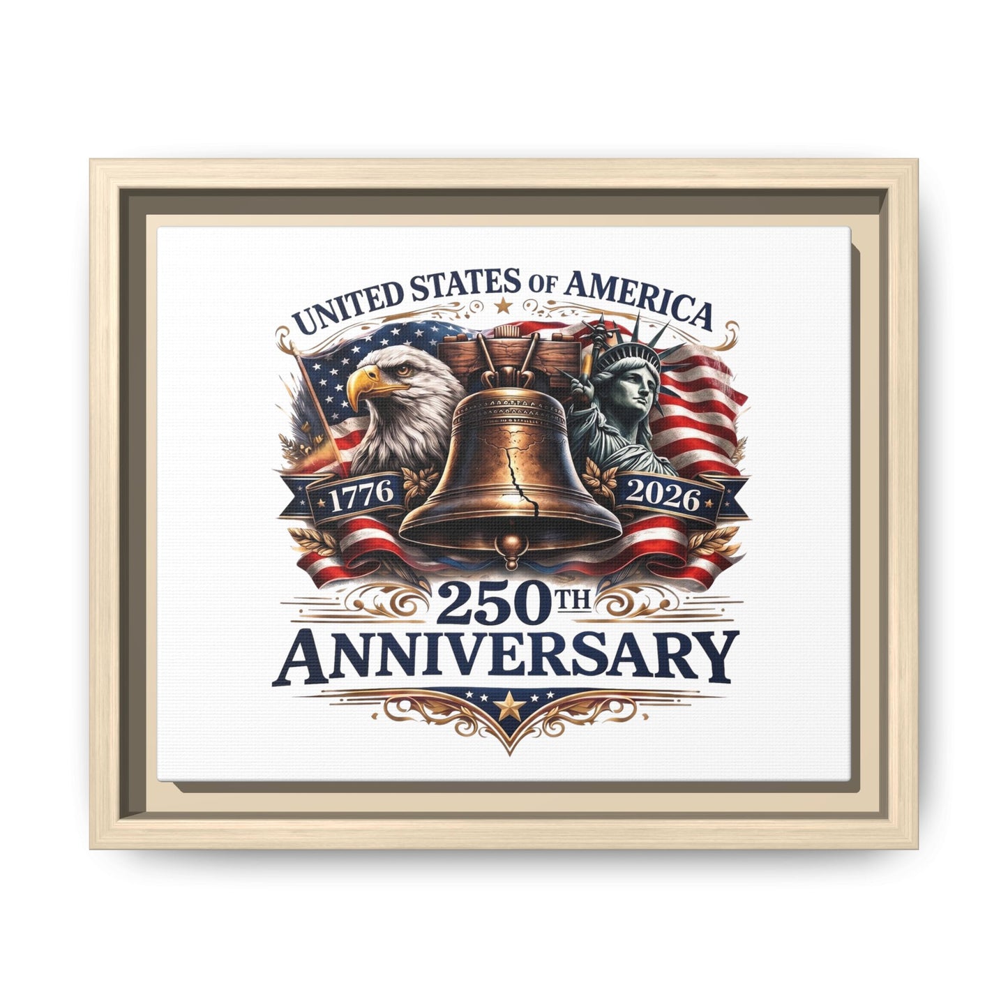 250th Anniversary Framed Canvas - United States of America Patriotic Liberty Bell Print