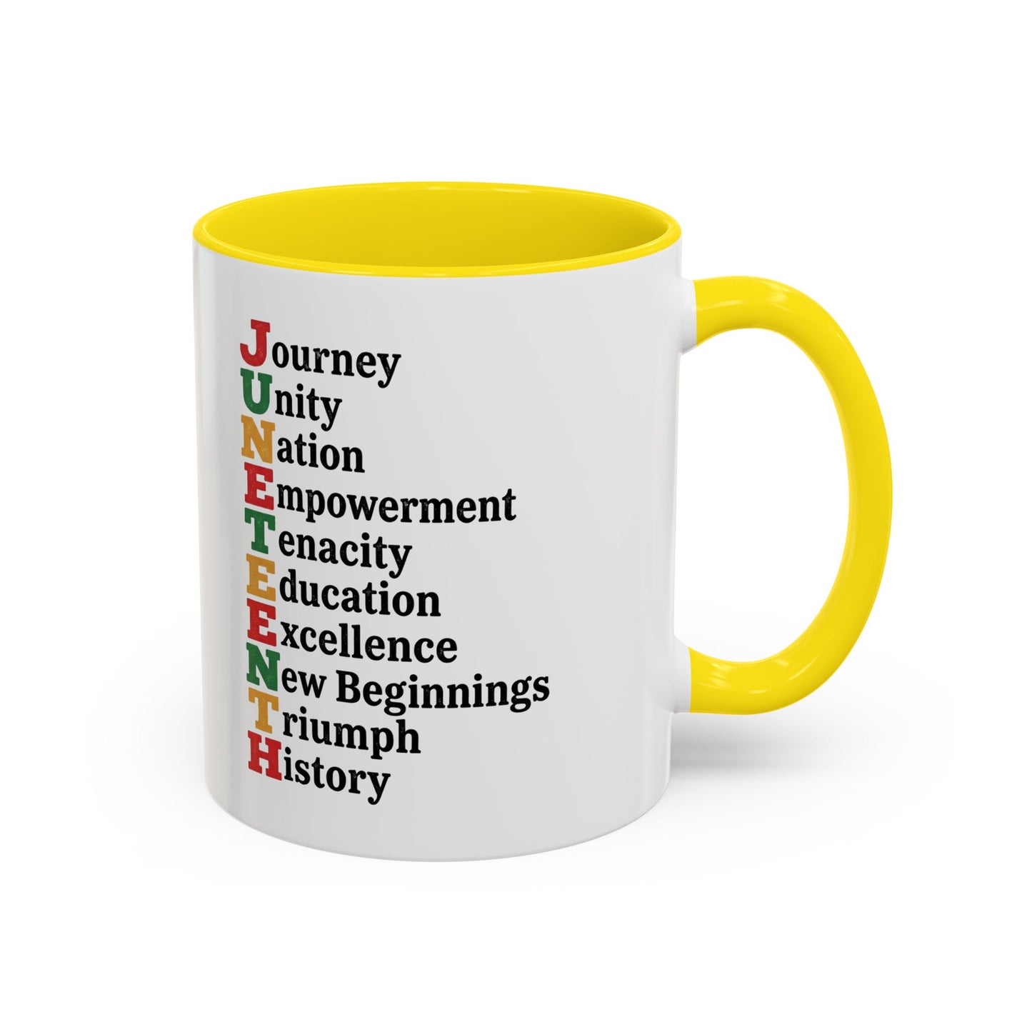 Juneteenth Acronym Accent Coffee Mug – Journey Unity Nation Empowerment (11/15oz)