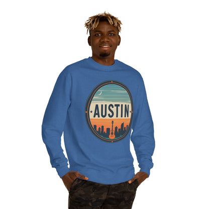 Austin Skyline Crewneck Sweatshirt — Retro Guitar City Logo