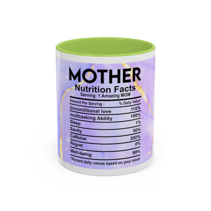 Mother Nutrition Facts Coffee Mug — Floral “Amazing Mom” 11/15oz Accent Mug
