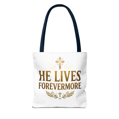 He Lives Forevermore Tote Bag – Christian Faith Cross Easter Canvas Tote